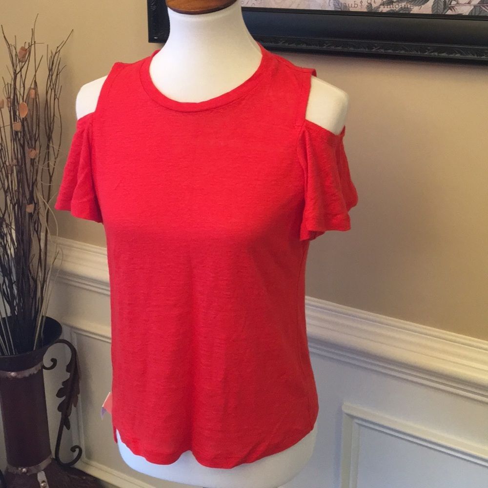Rebecca Taylor Linen Cold Shoulder in Red Sz S
